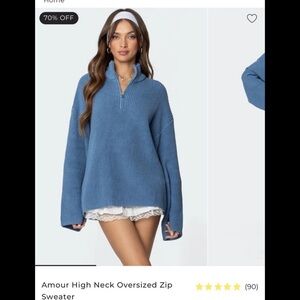 Edikted - quarter zip- Amour High Neck Oversized Zip Sweater Blue Size S